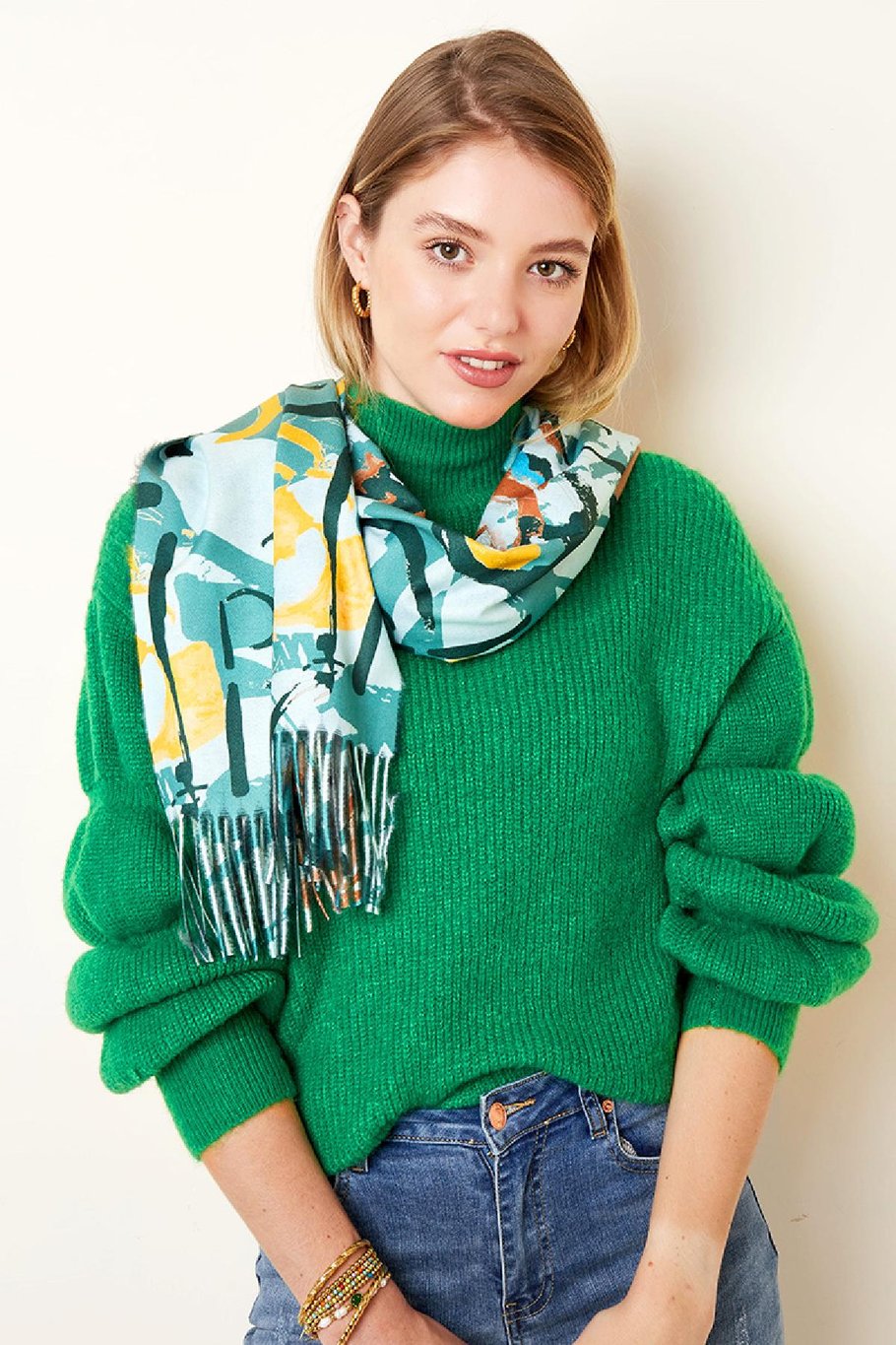 Trui met pofmouwen Groen S/M Afbeelding2